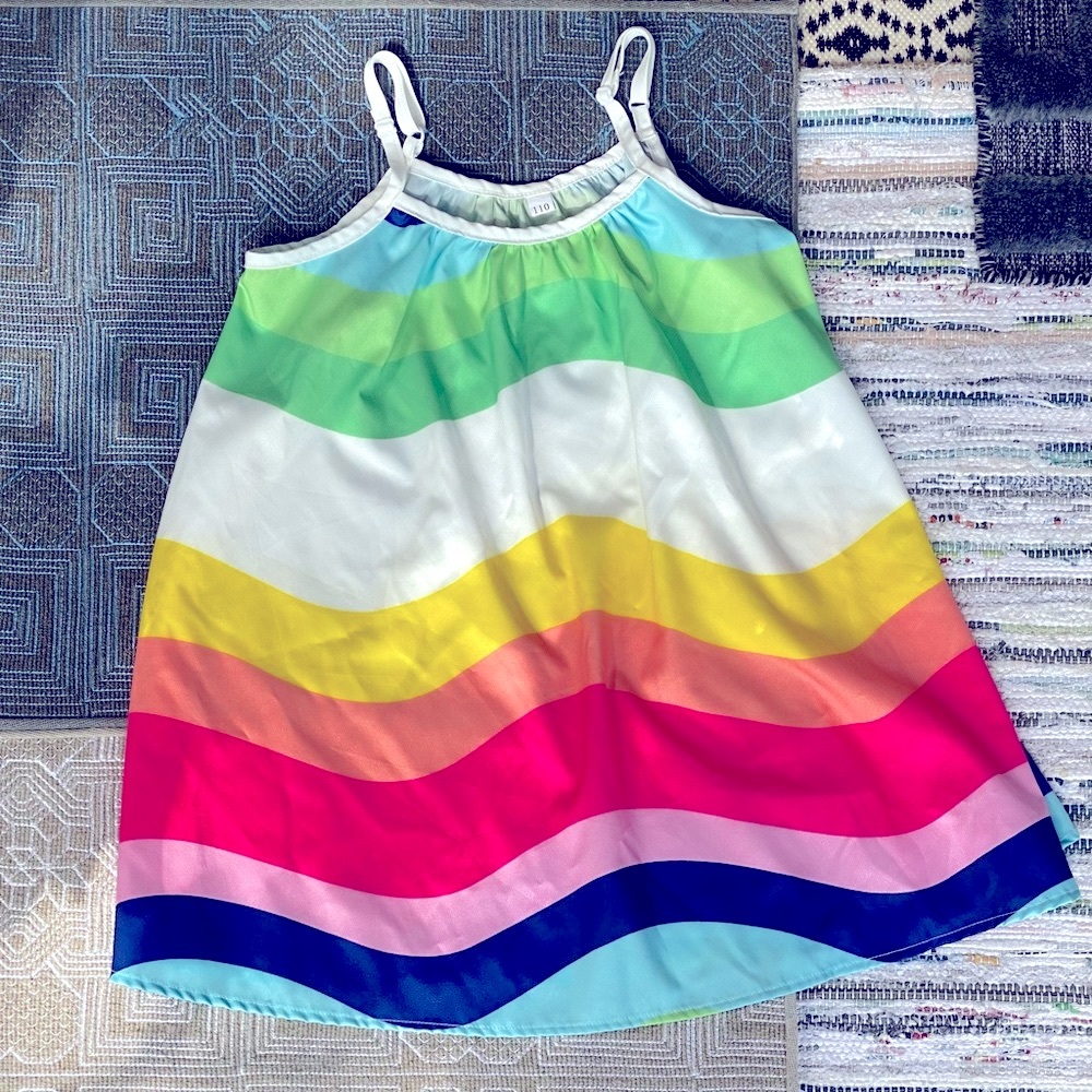 Playful Light Rainbow Twirl Sundress with Adjustable Straps - Size 4T